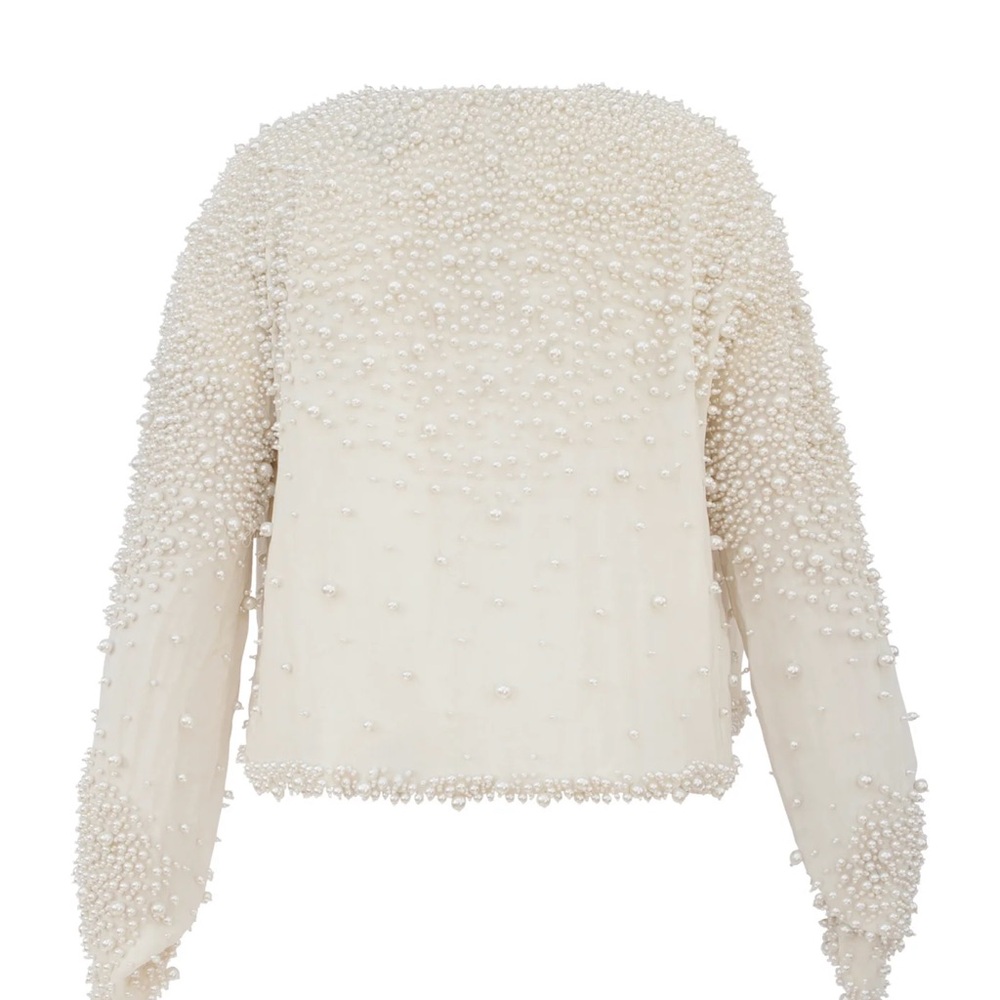 Rue Sloane Chic Pearl-Studded White Blouse BRAND NEW